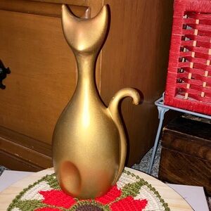 Hand Crafted Metallic Gold Mystical Siamese Cat Sculpture 8” X 4”